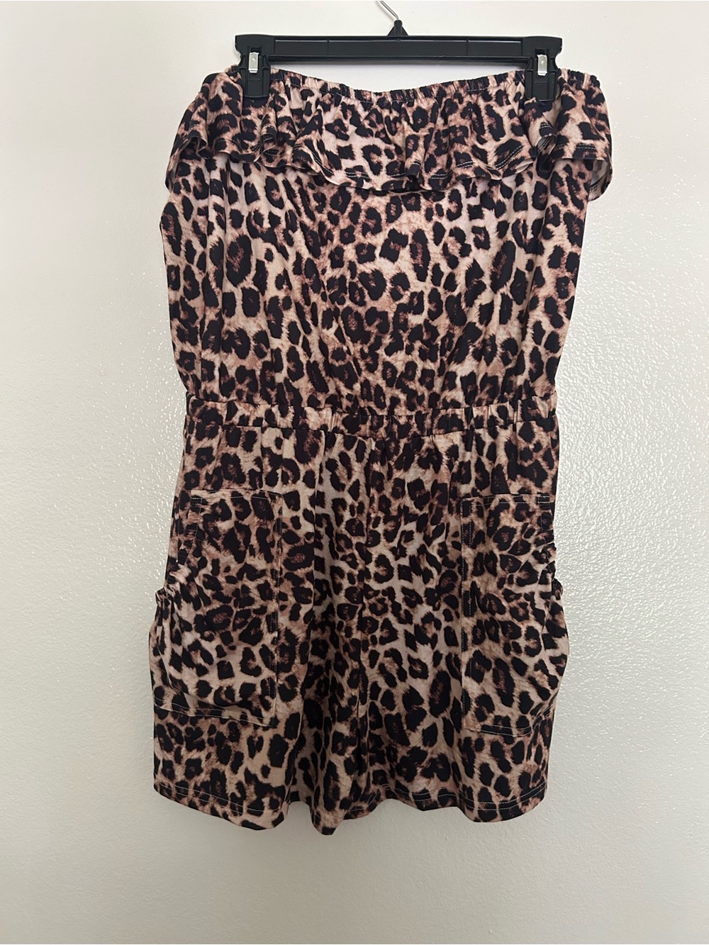Strapless Leopard-Print Romper in Brown